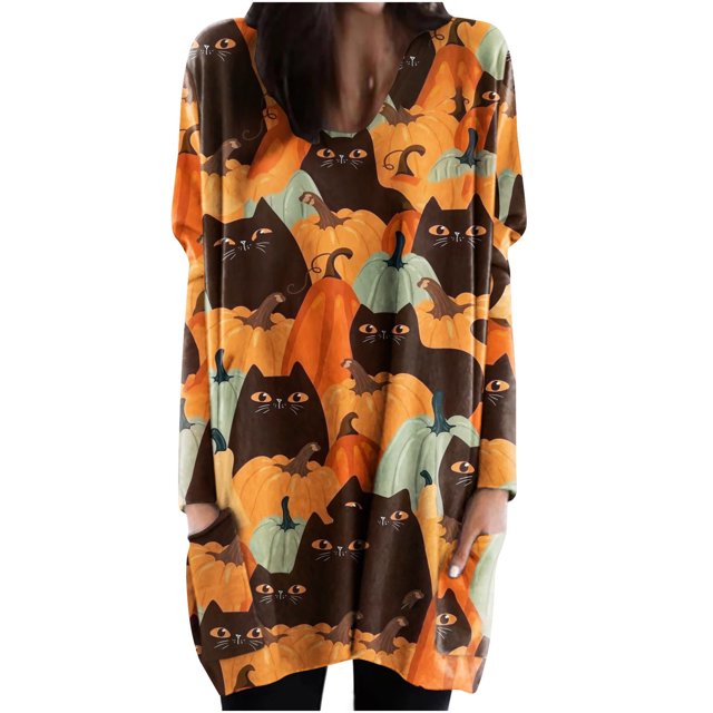 Camisas Para Mujer Casual Manga Larga Cuello Redondo Bolsillo Blusa Suelta Festival Impreso Tops Odeerbi ODB126986