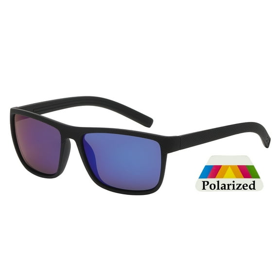 Men's Sporty Polarized Sunglasses - Black Frame / Blue Mirror Lens