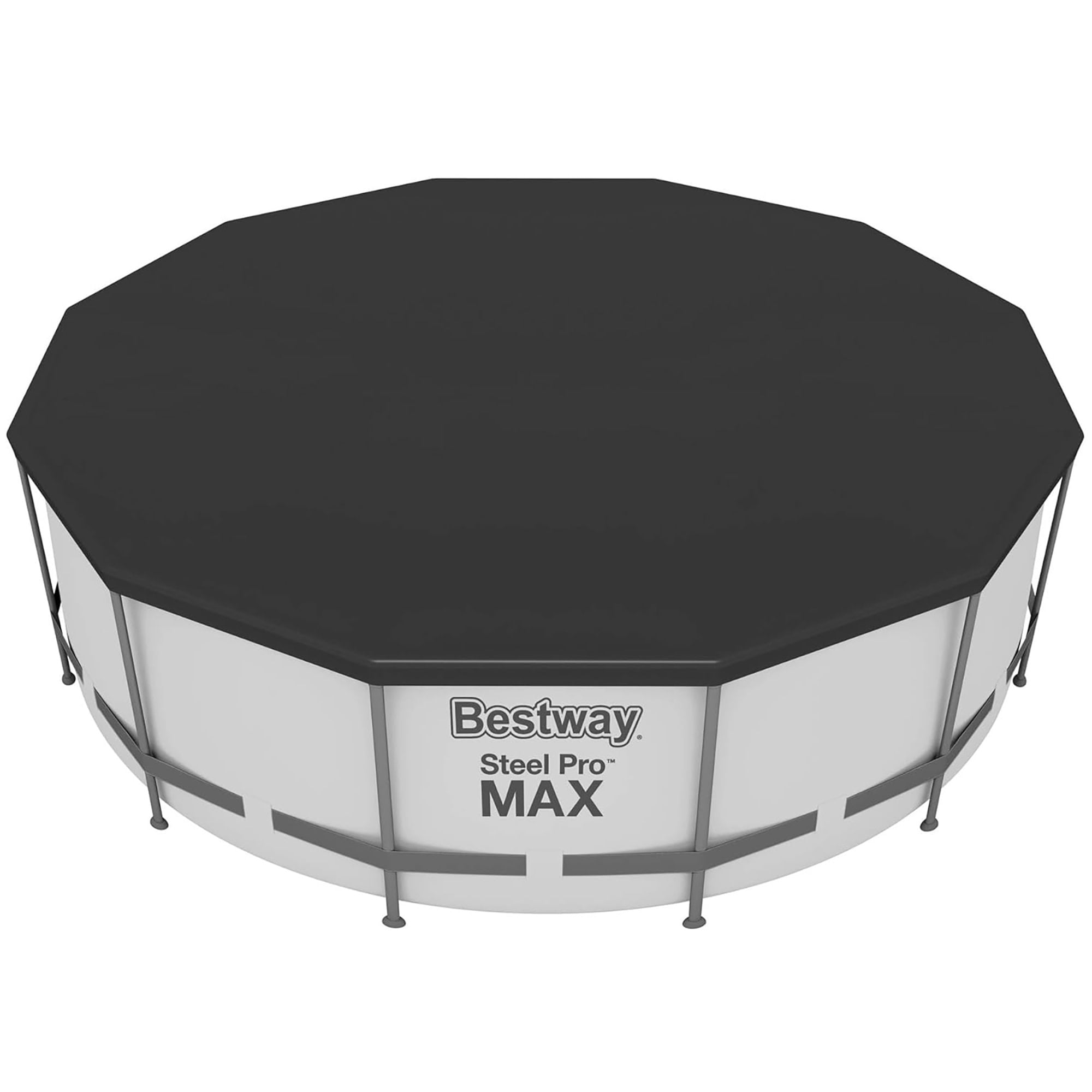 Bestway: Round Pool Cover - 12 Foot, Black - Above Ground Pools Accessory, Drainage Holes, Built-In Rope Secure, Water Protector, Block Debris & Dirt