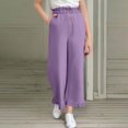 thumbnail image 2 of Lenpel Girls' Pants Ruffle Elastic High Waisted Button Front Pull on Wide Leg Pants Loose Casual Trousers with Pockets, 2 of 7