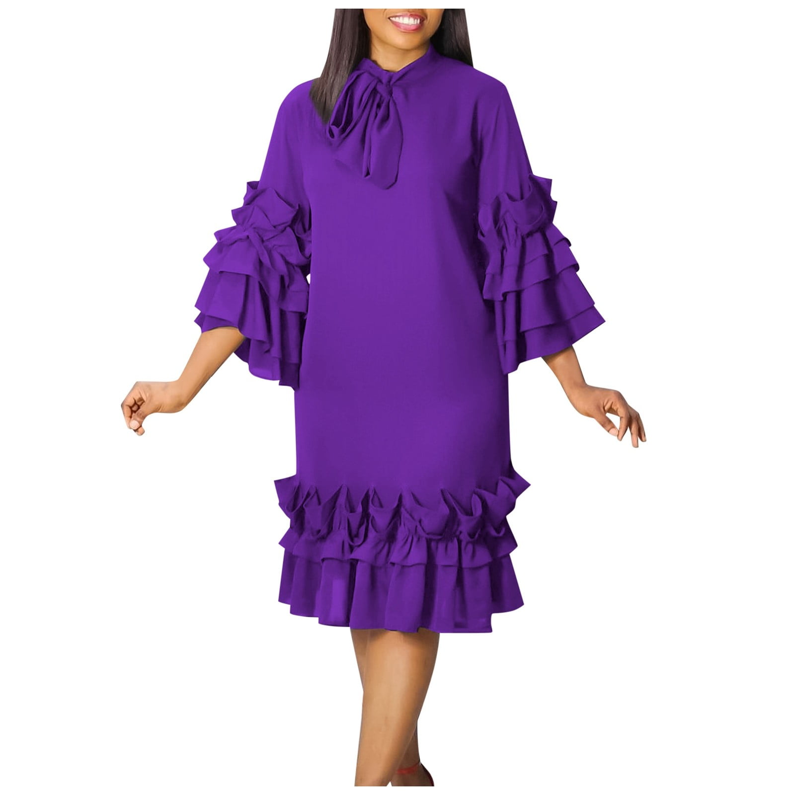 TSADFHJI Lace Skirt Extenders Women's Fashion Casual Ruffle Hem Flare  Sleeve Plus Size Maxi Dress Xxxl Purple