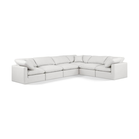 Meridian Furniture Indulge 140" Cream Vegan Leather L-Shaped Modular Sectional