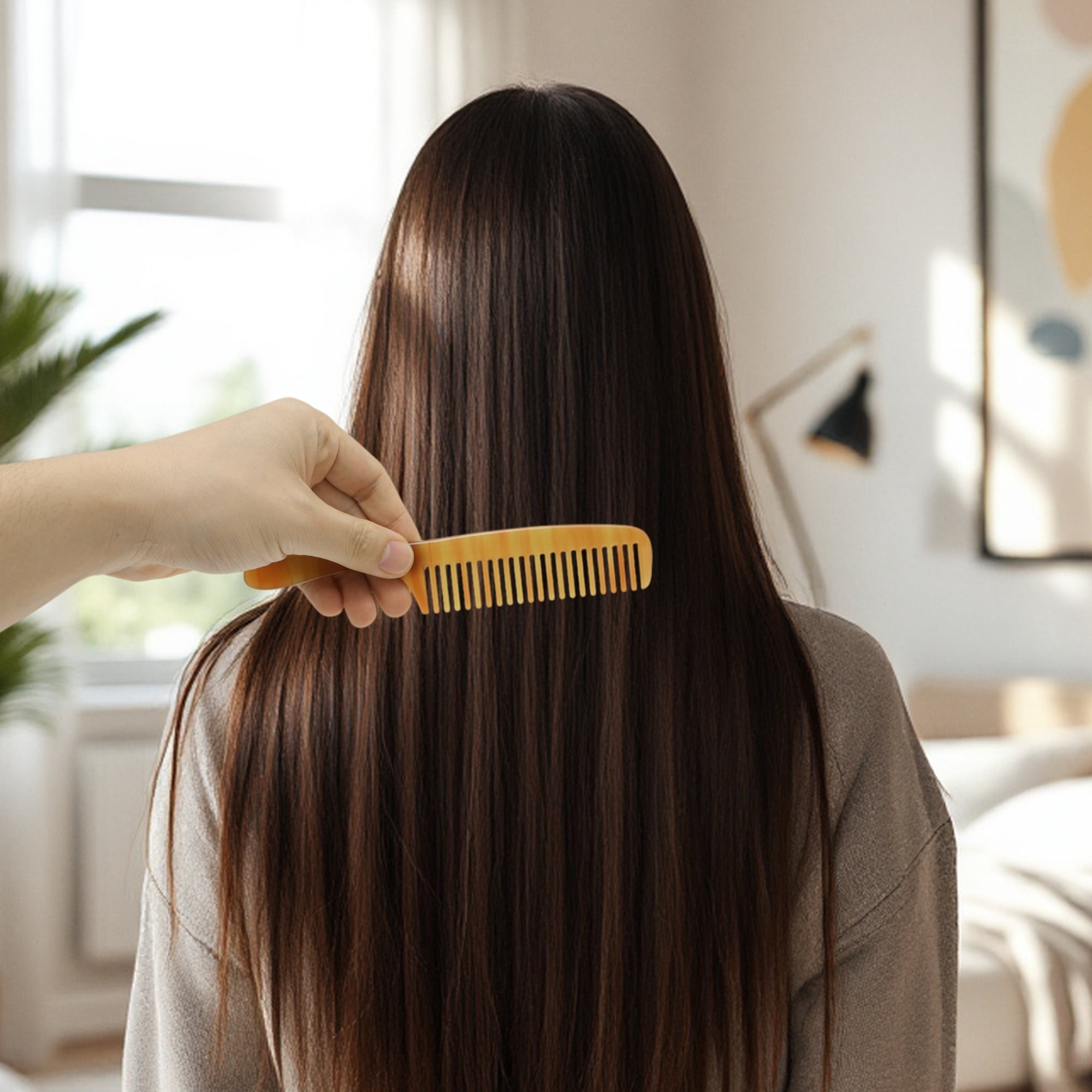 Unique Bargains 1 Pc Durable Portable Long Handle Hair Comb for Women Men Coffee Color