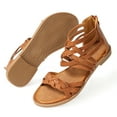 thumbnail image 5 of FAMITION Women's Gladiator Sandals Summer Flat Cross Strappy Sandals Trendy Roman Shoes with Zipper Brown, 5 of 7