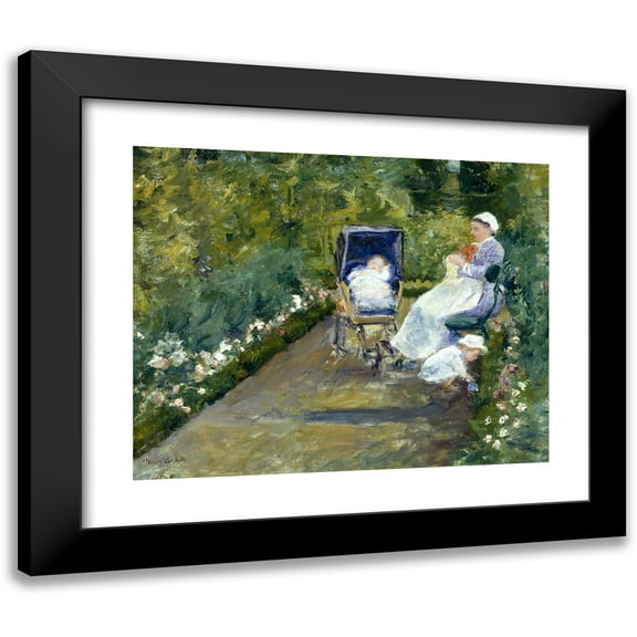 Mary Cassatt 14x12 Black Modern Framed Museum Art Print Titled - Children in a Garden (The Nurse)