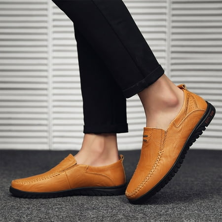 

TANGNADE Fashion Men s Leather Shoes British Style Flat Heel Low Top Soft Sole Comfortable Stitching Casual