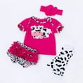 thumbnail image 4 of Angala 4 Piece Outfits For Girls Crew Neck Short Sleeve Cartoon Cow Print T Shirt With Leggings Shorts And Headwear Set Girls Autumn Daily Wear Clothes, 4 of 4