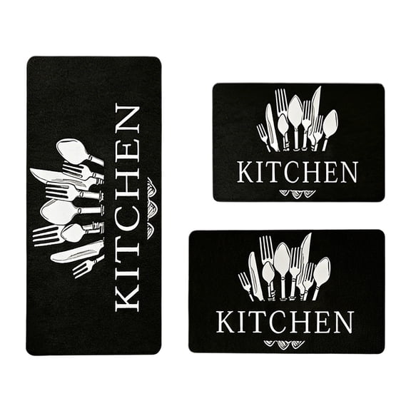 Kitchen Mats for Floor, Non Slip Washable Kitchen Rugs Sets of 3, Black Farmhouse Cushioned Stain Resistant Kitchen Runner Rug for Kitchen Floor, Laundry Room, Bathroom, Entryway Carpet Decor