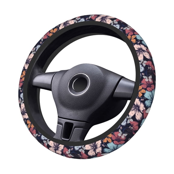 Kdxio Flowers ad Butterflies Print Elastic Stretch Steering Wheel Cover,Auto Steering Wheel Cover,15 Inch Anti-Slip,Warm in Winter and Cool in Summer,Fit Suvs,Vans Cars,Trucks
