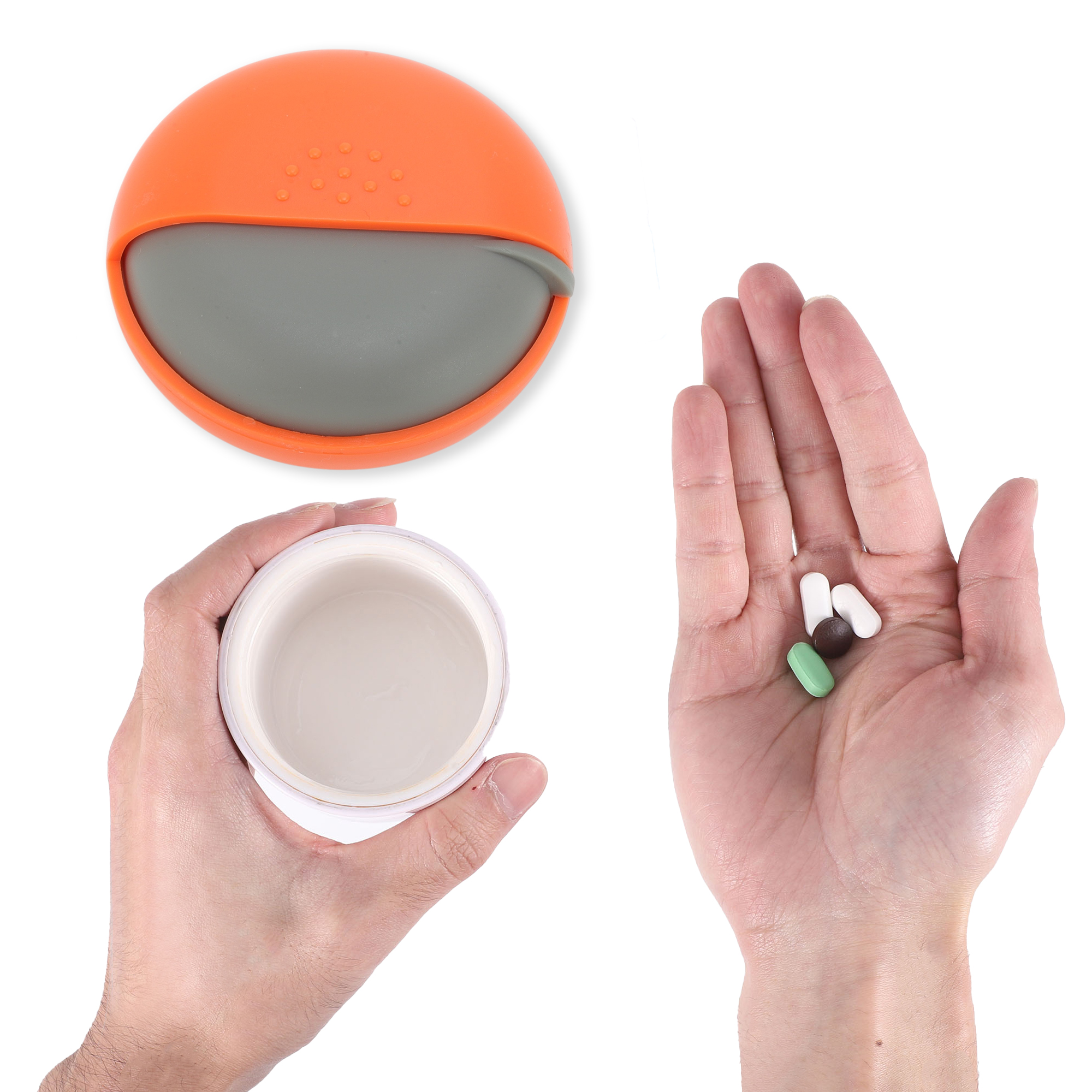 Unique Bargains Useful Durable 1 Grid Round Rotating Pill Case 1 Pc Orange