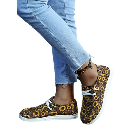

Baloco Womens Retro Floral Tie Up Shoes Flat Slip On Sneakers Comfy Casual Outdoor Trainers