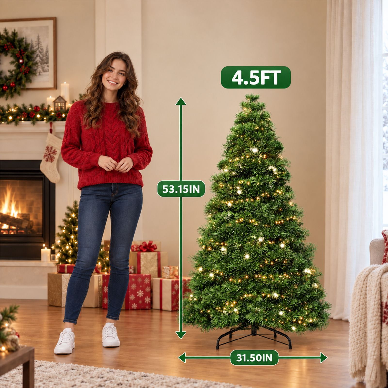 Alvantor Pre-Lit Christmas Tree, Green 4.5 FT Hinged Spruce