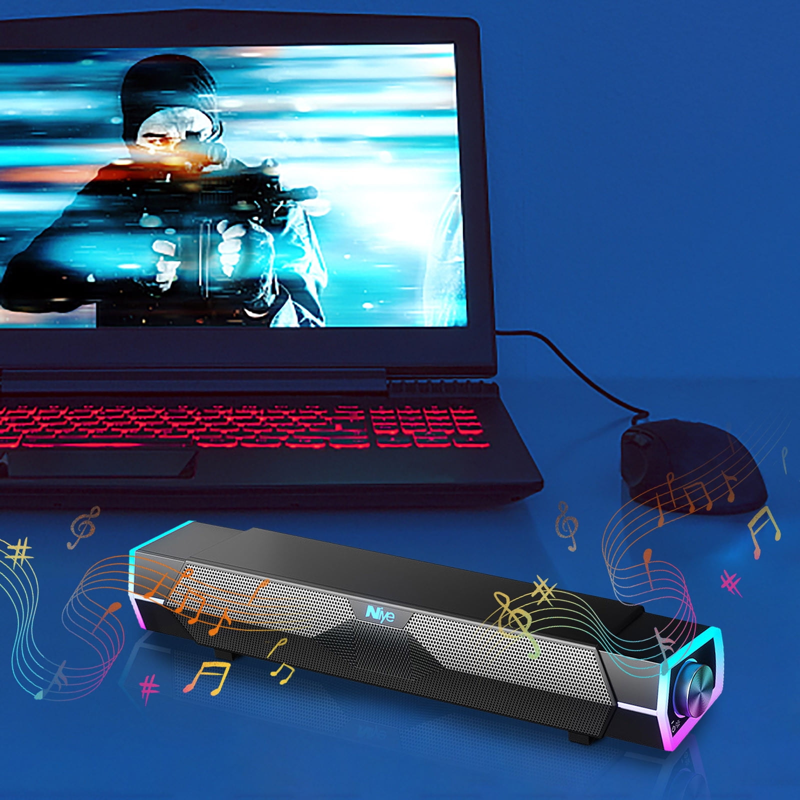 SPOORYYO RGB Surround Sound Bluetooth Speaker with Soundbar, Dual Speakers, Subwoofer, and Cinema-Level Audio Experience