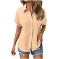 thumbnail image 3 of Womens Cotton Linen Dressy Blouses, Short Sleeve Shirts for Women Summer Lightweight Casual Solid Color Button Down Lapel T-Shirts with Pockets, 3 of 5