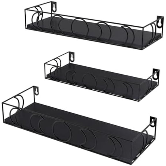Moon Phase Floating Shelves Black, Set of 3 Small Decorative Wall Shelves for Book Plant Storage, Crystal Figurine Collectibles Display Shelf for Bedroom Kid Room
