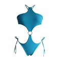 thumbnail image 6 of Sngxgn Women's V Neck Tummy Control Swimsuit Cheeky Tie Side High Cut Bathing Suit Ribbed Swimwear(Blue,XL), 6 of 6
