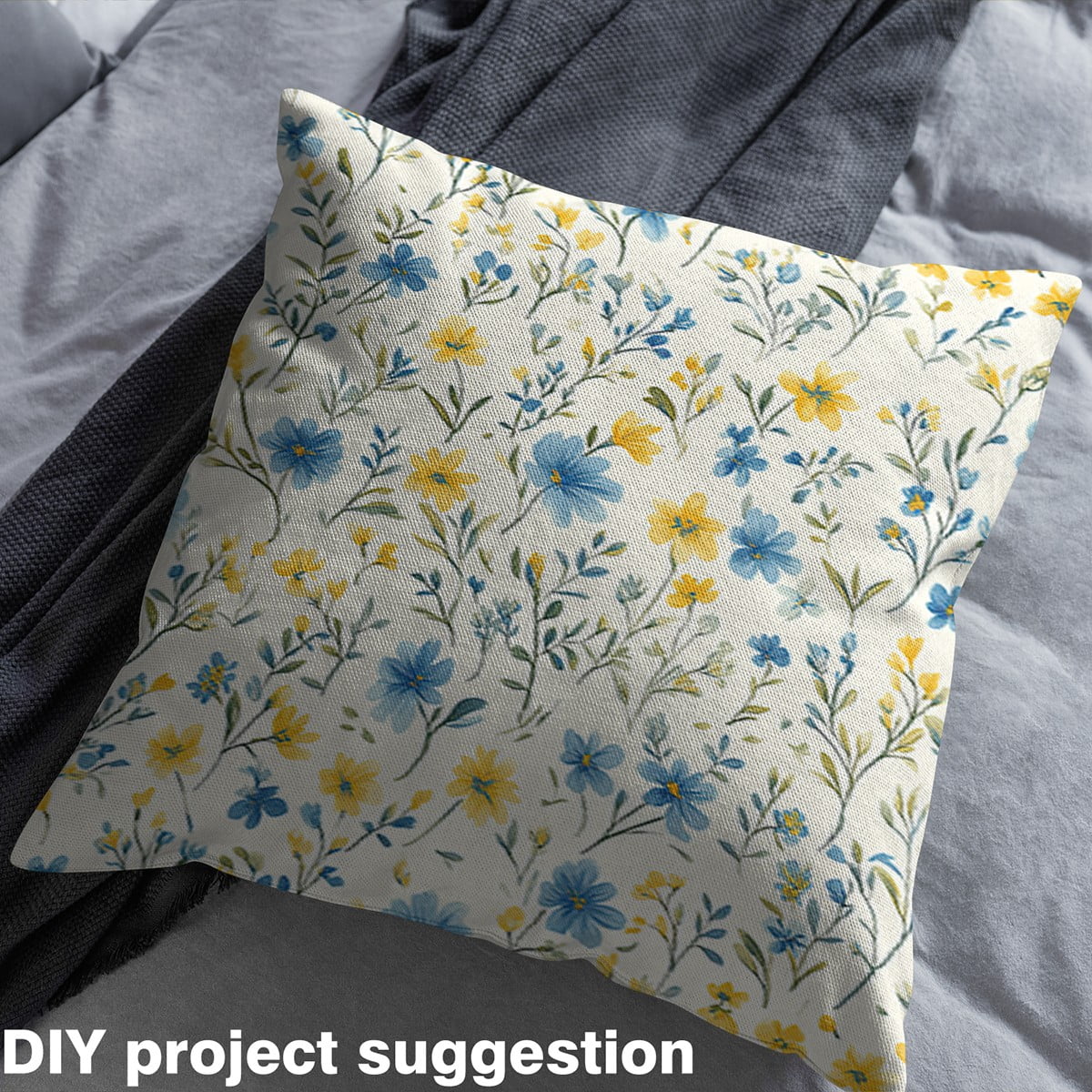 jejeloiu Blue Yellow Flower Fabric by the Yard 2 Yards, Spring Garden Blossoms Room Decor Fabric by the Yard, Botanical Floral Leaves Sewing Fabric, Beige Green