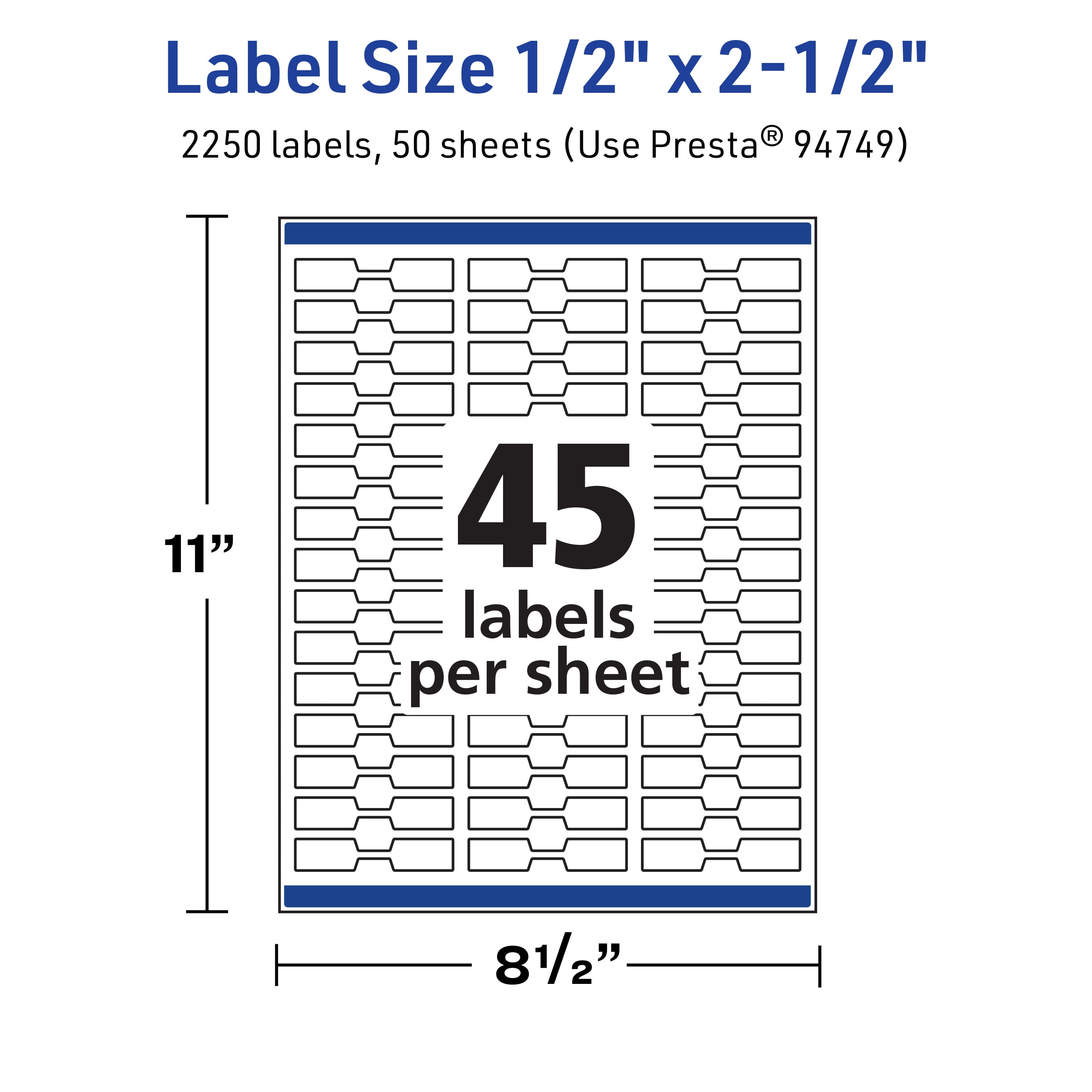 Avery TrueBlock Barbell Labels, 0.5" x 2.5", 2,250ct