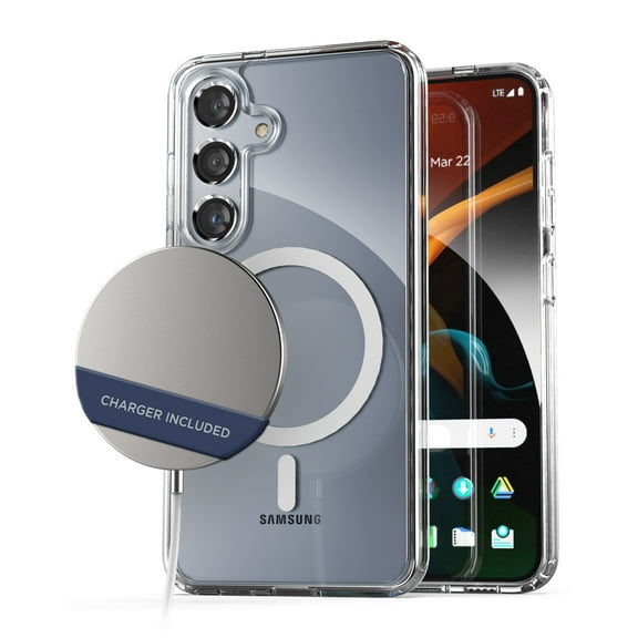 Encased 2-in-1 MAG Case with Wireless Charger for Samsung Galaxy S24 (2024) Magnetic Case Compatible with MagSafe (Crystal Clear)