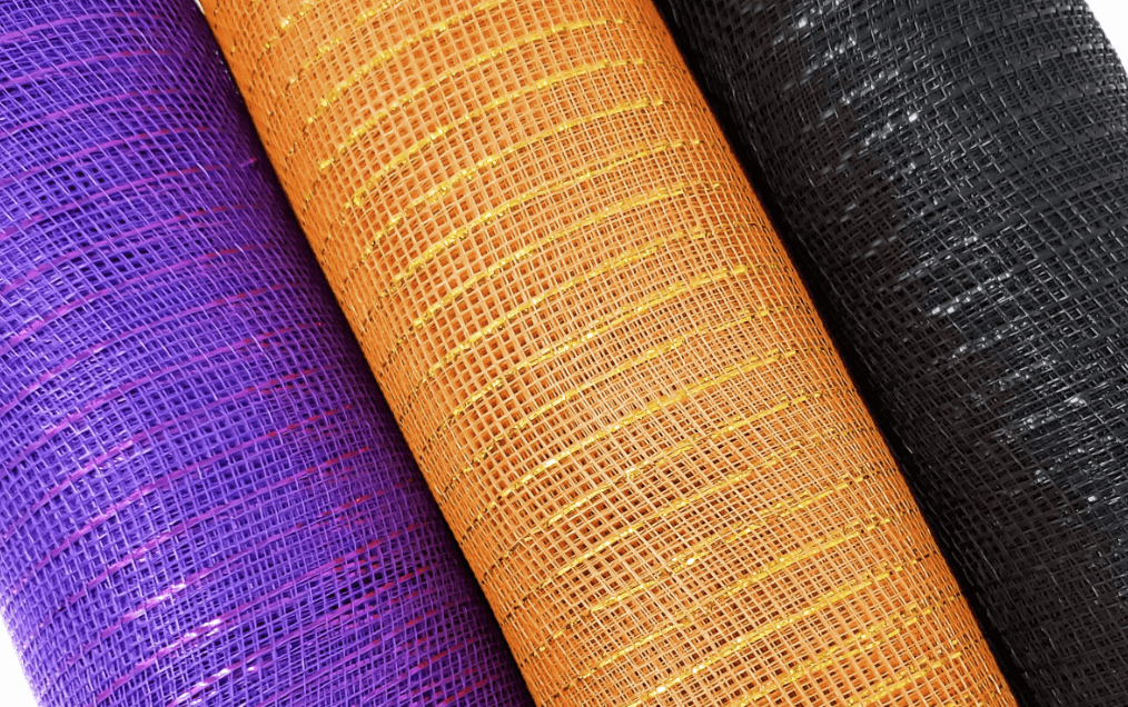 Tesadorz 10" Metallic Deco Mesh Ribbon Rolls - Orange, Purple, Black