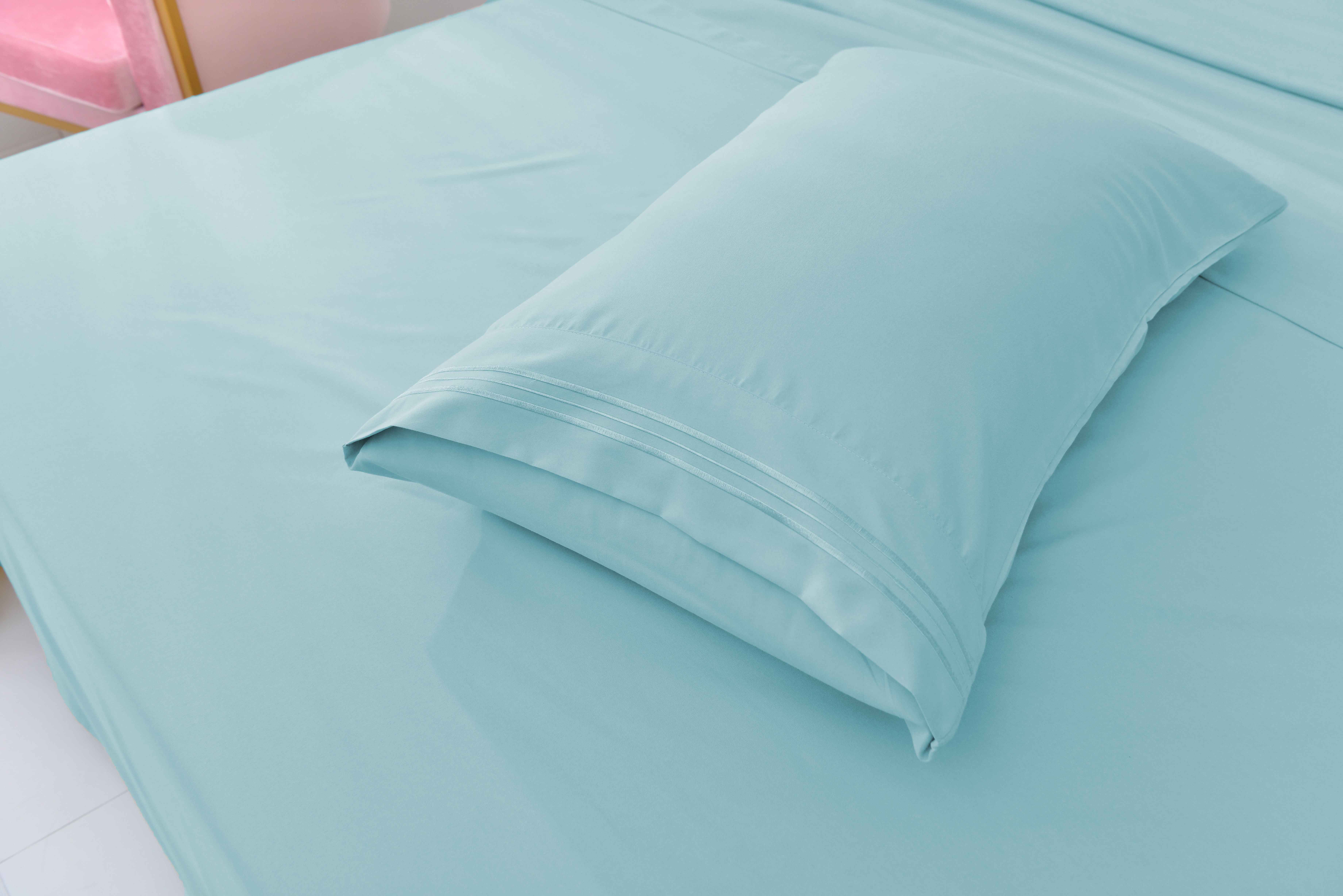 7 Piece Rayon Made From Bamboo Sheet Set by OKAO, Split Aqua Sheets - Silky Soft- Wrinkle Free- Deep Pockets- Softer and Stronger Than Cotton - 2 Fitted Sheet, 1 Flat, 4 Pillowcases Split King, Aqua