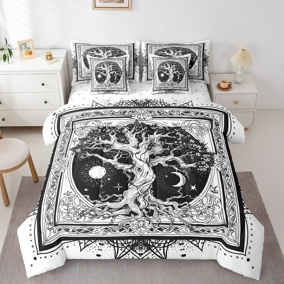 Erosebridal Tree Of Life Bedding Sets Twin Size,Moon Sun Comforter Sets with Sheets,Bohemian Flower Bed in a Bag Twin size,Lightweight Exotic Bedroom Decorative,Reversible,7-Piece