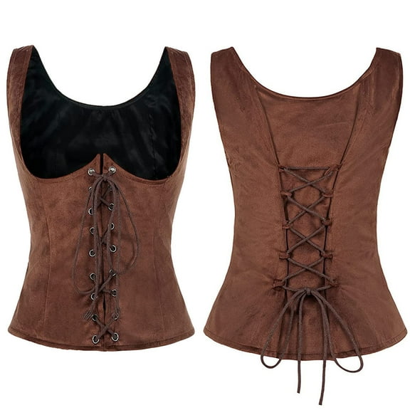 DailyTrove Women's Brown Lace-Up Overbust Corset - Polyester-Blend Vintage Shapewear with Black Lining, for Daily Styling & Theme Events for women