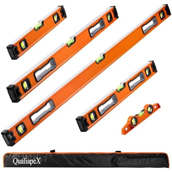 5-Piece Spirit Level Set, 10", 16", 24", 32", 48" Level Set with Magnetic Torpedo Level$$Tools