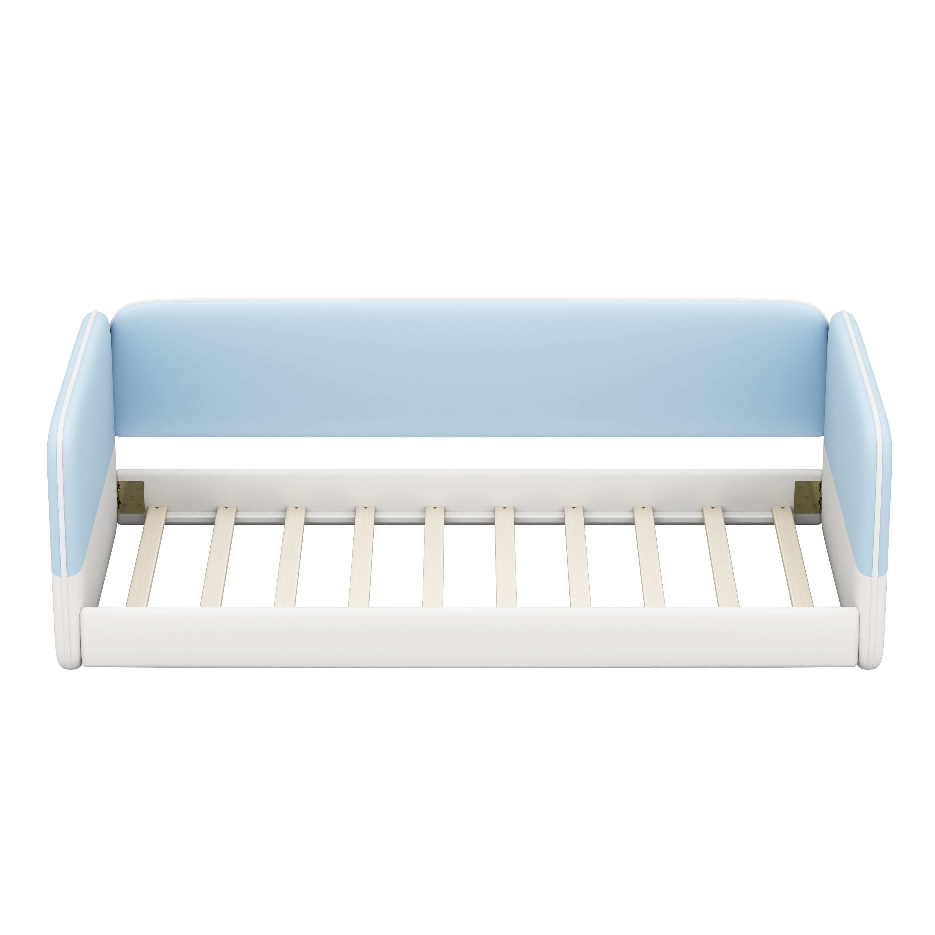 Mintazer Twin Size Upholstered Montessori Floor Bed with Protective Sides, Velvet Soft Platform Bed for Kids Toddler Bedroom Nursery, Blue