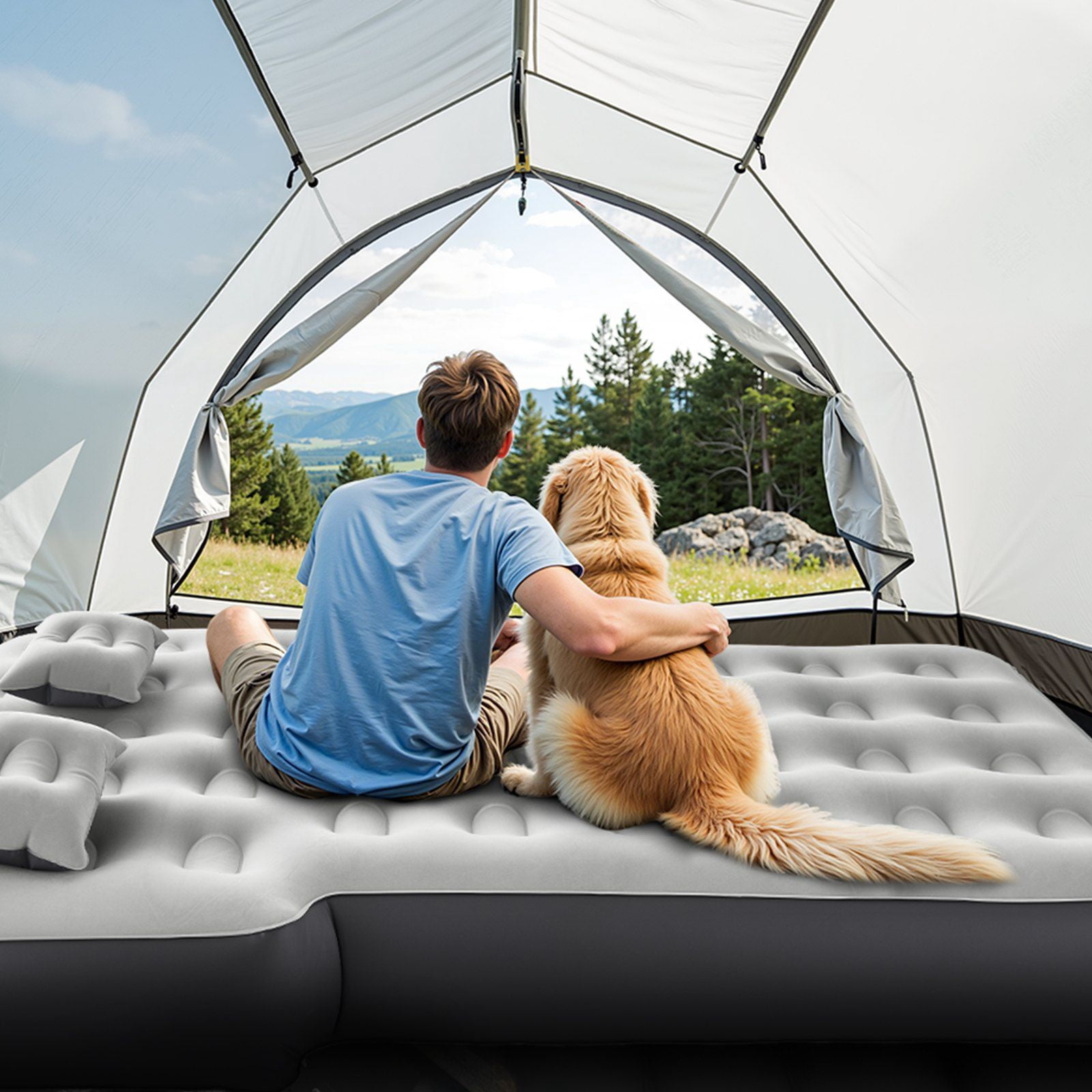 Car Air Mattress with Built-in Pump - Inflatable Travel Bed for SUV & Backseat Camping - Portable Sleeping Pad for Camp, Road Trips (Grey)