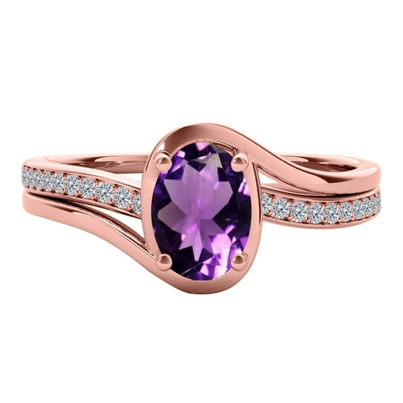 AoneJewelry 1.40 Carat Amethyst and Diamond Ring In 10K Solid Rose, White & Yellow Gold