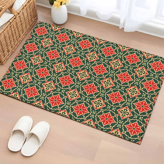 2x3 Ft Entryway Area Rug, Red Turquoise Kitchen Rug Runner Washable Floor Mat, Morocco Modern Geometric Ethnic Art Non Slip Indoor Door Mat Throw Carpet for Bathroom Living Room Bedroom