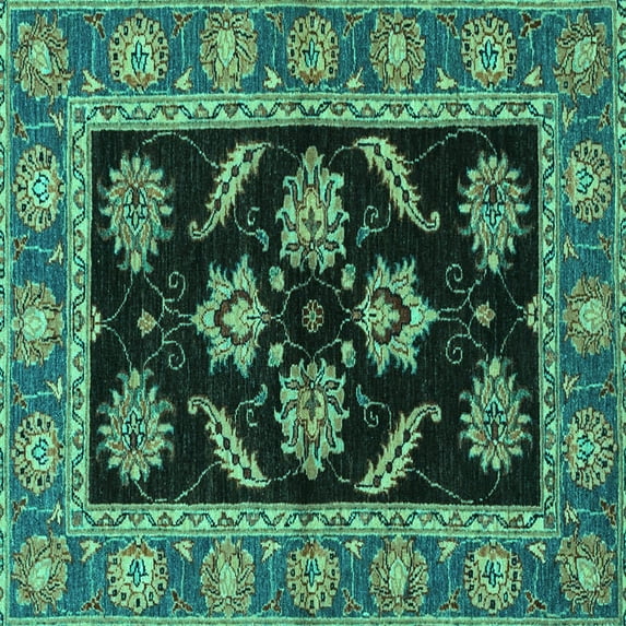 Ahgly Company Machine Washable Indoor Square Oriental Turquoise Blue Traditional Area Rugs, 5' Square
