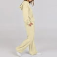 thumbnail image 5 of ibuvkizy Two Piece Sets for Women!Women Solid Color Fashionable and Casual Comfortable Long Sleeved Hoodie with Hat+wide Leg Straight Leg Pants Long Sleeved Hooded Set Beige,S, 5 of 8