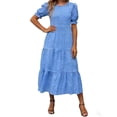 thumbnail image 5 of Eawtki Women's Round Neck Short Sleeve Maxi Dress Tiered Ruffle Hem Textured Fabric Casual Summer Dress, 5 of 6