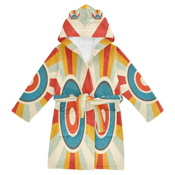 FORMRS Niños Bathrobe Unisex Hooded Robe Soft Plush Pajamas Sleepwear, Size 2-3T, Colorful Circles