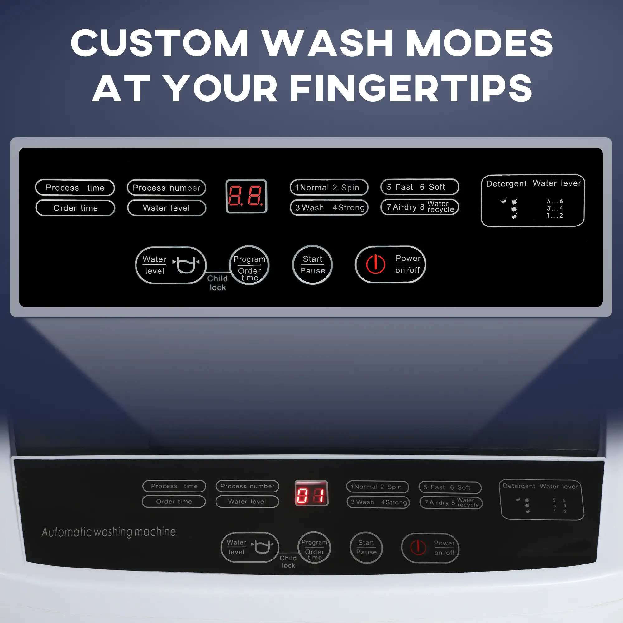 BAYUELSWU Portable Washing Machine 9.9Lbs Full-Automatic Washing Machine, Apartment Washing Machine 8 programs 6 Water Level Selections with Led Display for Apartment, Home, Dorm, RV
