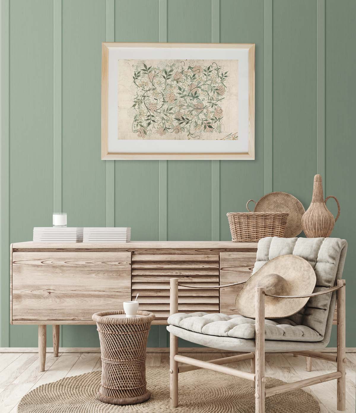 NextWall Sage Green Faux Board & Batten Peel and Stick Wallpaper