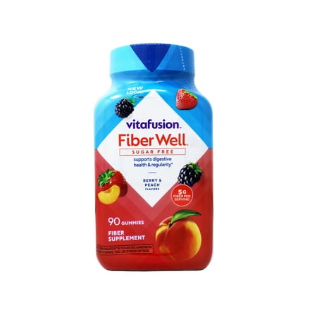 Vitafusion Fiber Well Sugar Free Fiber Supplement Gummies, Berry & Peach Flavors, 90 Count