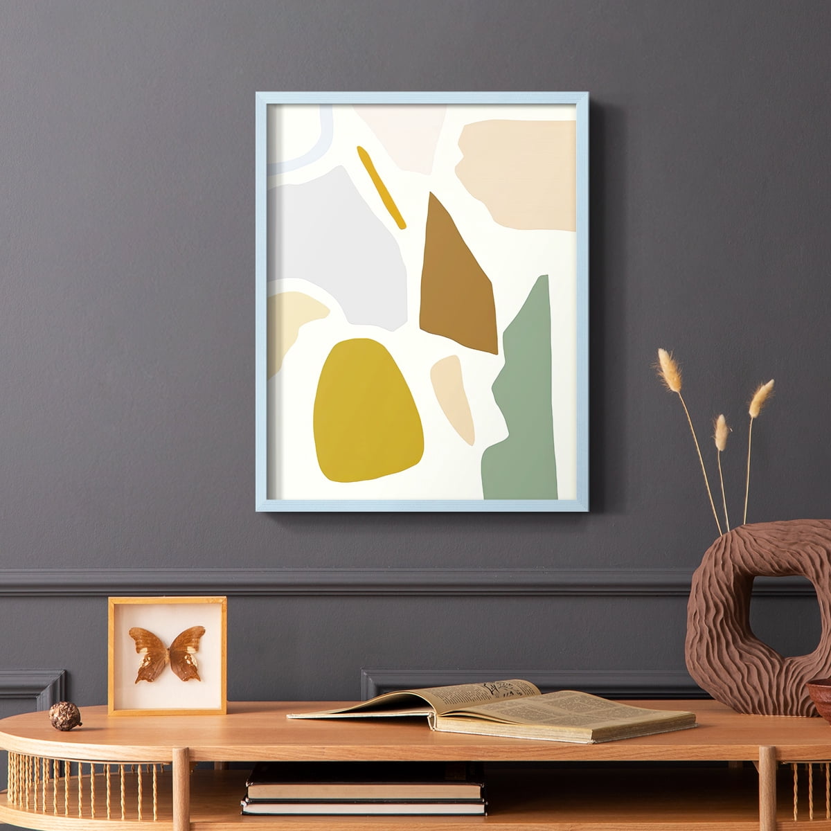 Pastel Splotches I Framed Print in Blue Solid Wood Framed Print No Nail Hanging