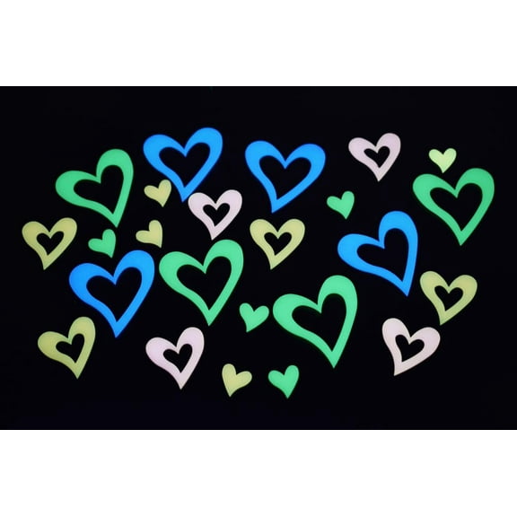 DirectGlow 24 Piece Glow in the Dark MultiColor Hearts Wall Décor