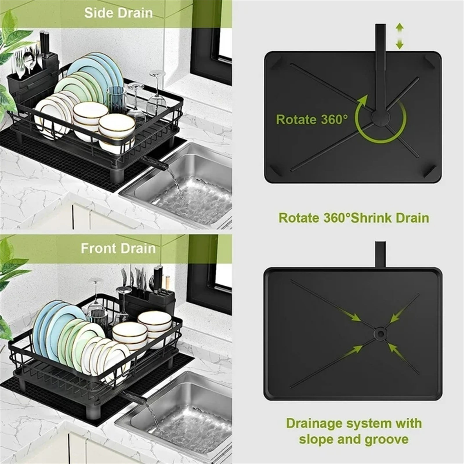 MOQIN Dish Drying Rack -Stainless Steel Dish Rack with Drainboard,Space-Saving Dish Rack,Dish Racks for Kitchen Counter, Stainless Steel Kitchen Drying Rack with a Cutlery Holder,13''W x 17''L