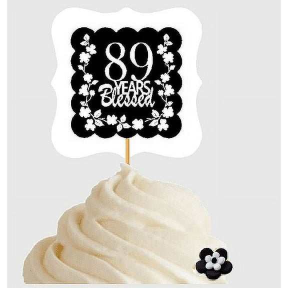 89th Birthday / Anniversary Blessed Cupcake Decoration Toppers Picks -12ct