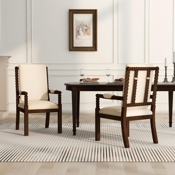 Noble House Stefan Rubber Wood Upholstered Dining Chairs, Ergonomic Comfort Kitchen Chairs, Walnut & Beige, Set of 2