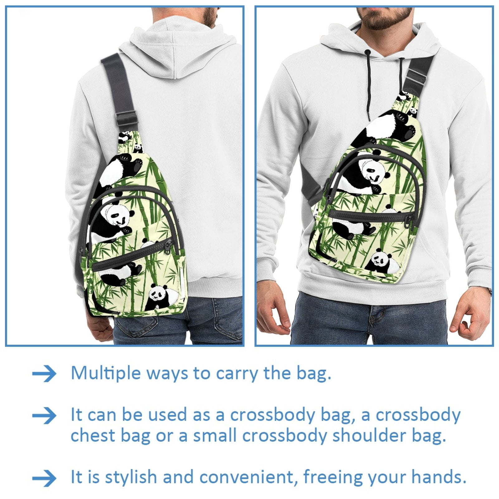 ERJLKXP Panda Bamboo Small Mens Women Crossbody Chest Bag, Travel Over Shoulder Sling Bag Backpack Men Side Bag,Daypack