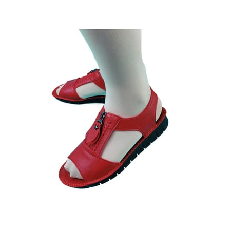 

Audeban Women Soft Sole Open Toe Shoes Walking Nonslip Flat Sandals Ladies Summer Comfort Lightweight Zipper Low Wedge Leather Sandal