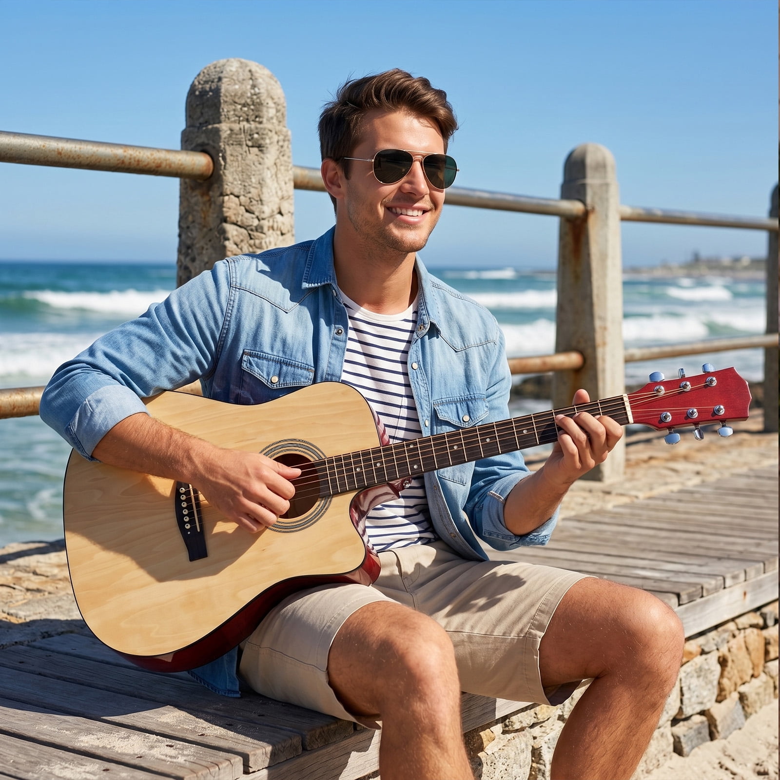41in Acoustic Guitar With Pick, Strings, Capo, Gig Bag, Tuner, Wrench Tool, And Shoulder Strap