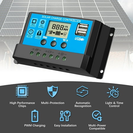 

Tsuinz Solar Charge Controller 12V/24V LCD Regulator Auto Dual USB