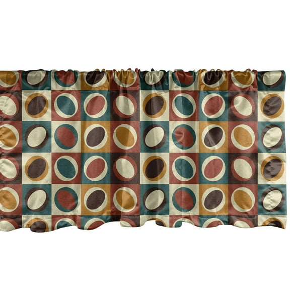 Vintage Window Valance, Oval Shapes Eye Like Circular Squares with Colorful Design Repeated Art, Curtain Valance for Kitchen Bedroom with Rod Pocket, 54" X 18", Brown Apricot and Teal, by Ambesonne