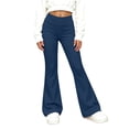 thumbnail image 4 of BLVB Girl's Flare Pants High Waisted Yoga Bootcut Pants Teen Kids Full Length Bell Bottoms Legging(Blue,7-8 Years), 4 of 8